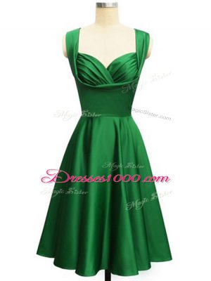 Custom Fit Dark Green Sleeveless Knee Length Ruching Lace Up Dama Dress