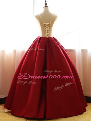 Floor Length Lace Up Quince Ball Gowns Wine Red for Military Ball and Sweet 16 and Quinceanera with Appliques