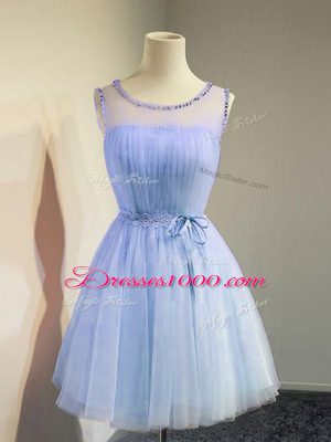 Artistic Tulle Scoop Sleeveless Lace Up Belt Bridesmaid Dresses in Lavender
