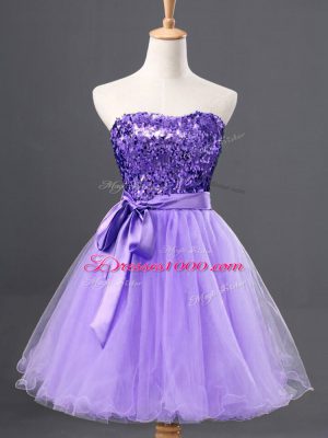 Cute A-line Prom Homecoming Dress Lavender Sweetheart Tulle Sleeveless Mini Length Zipper