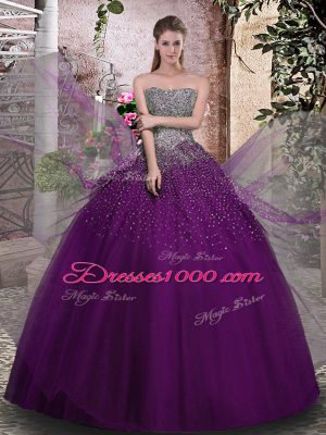 Strapless Sleeveless Tulle Sweet 16 Quinceanera Dress Beading Lace Up