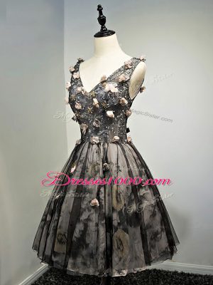 Black Lace Up Hand Made Flower Sleeveless Mini Length