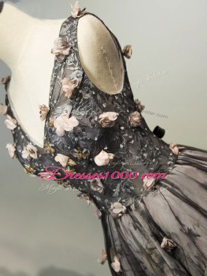 Black Lace Up Hand Made Flower Sleeveless Mini Length