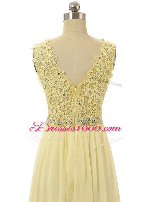 Customized Sleeveless Floor Length Beading and Appliques Zipper Prom Gown with Pink