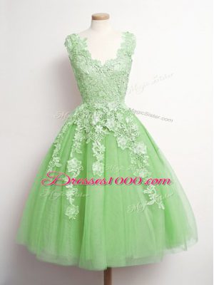 Sleeveless Lace Up Knee Length Appliques Quinceanera Court Dresses