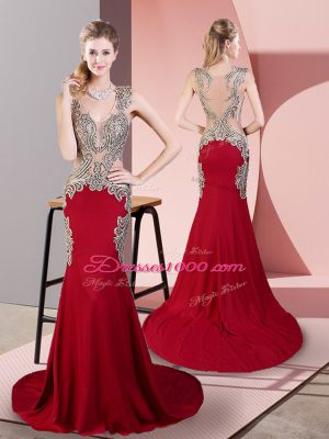 Fantastic Wine Red Sleeveless Beading Side Zipper Prom Gown