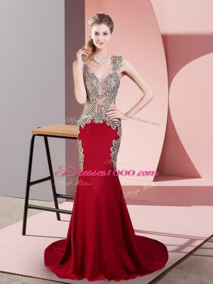Fantastic Wine Red Sleeveless Beading Side Zipper Prom Gown