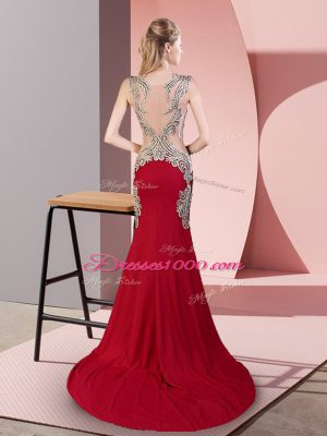Fantastic Wine Red Sleeveless Beading Side Zipper Prom Gown