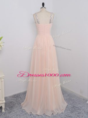 Peach Straps Neckline Sequins Evening Dress Sleeveless Zipper