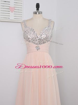 Peach Straps Neckline Sequins Evening Dress Sleeveless Zipper