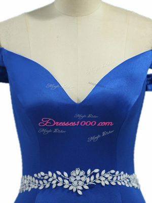 Royal Blue Prom Gown Off The Shoulder Sleeveless Brush Train Zipper