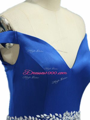 Royal Blue Prom Gown Off The Shoulder Sleeveless Brush Train Zipper