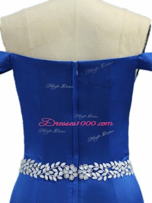 Royal Blue Prom Gown Off The Shoulder Sleeveless Brush Train Zipper