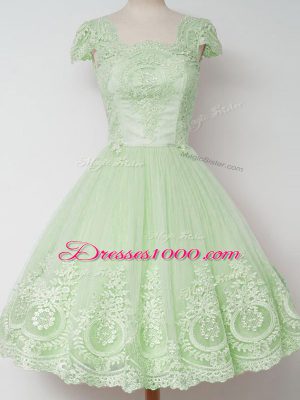 Custom Designed Square Neckline Lace Bridesmaid Dress Cap Sleeves Zipper