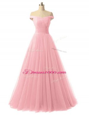 Perfect Ruching Winning Pageant Gowns Baby Pink Lace Up Sleeveless Floor Length
