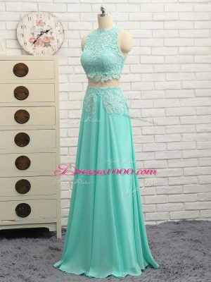 Sleeveless Floor Length Appliques Side Zipper Oscars Dresses with Apple Green