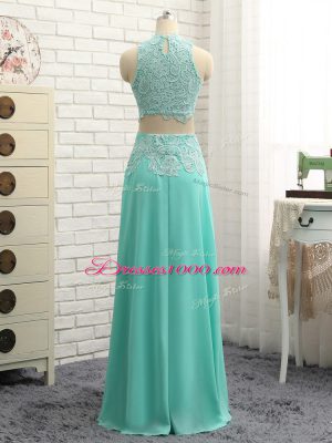 Sleeveless Floor Length Appliques Side Zipper Oscars Dresses with Apple Green