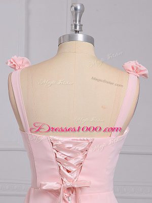 Baby Pink Lace Up Straps Hand Made Flower Dama Dress Chiffon Sleeveless