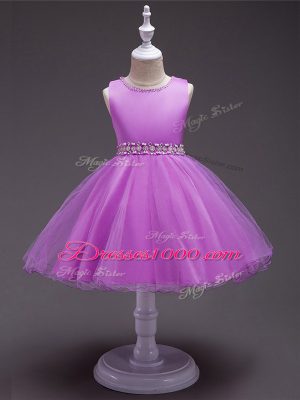 Top Selling Knee Length Ball Gowns Sleeveless Lilac Kids Formal Wear Zipper