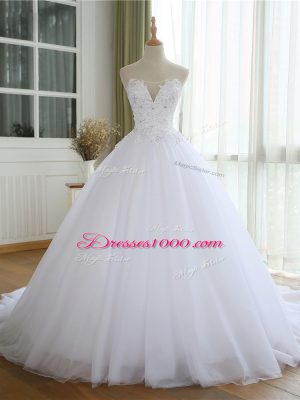 Exquisite Tulle Sleeveless Bridal Gown Court Train and Lace and Appliques
