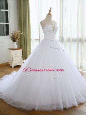 Exquisite Tulle Sleeveless Bridal Gown Court Train and Lace and Appliques