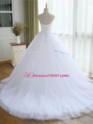 Exquisite Tulle Sleeveless Bridal Gown Court Train and Lace and Appliques