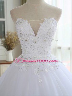 Exquisite Tulle Sleeveless Bridal Gown Court Train and Lace and Appliques