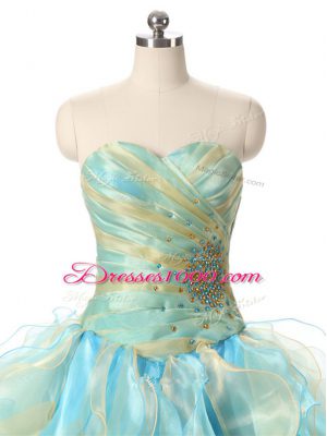 Customized Organza Sleeveless Floor Length Quinceanera Gowns and Beading and Ruffles
