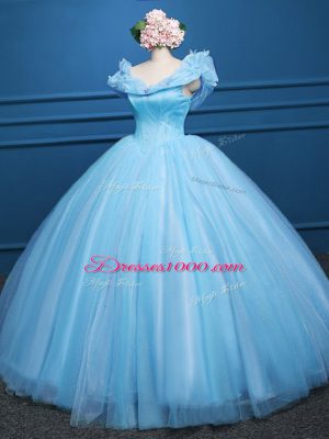 Beauteous Sleeveless Floor Length Appliques Zipper Sweet 16 Quinceanera Dress with Baby Blue