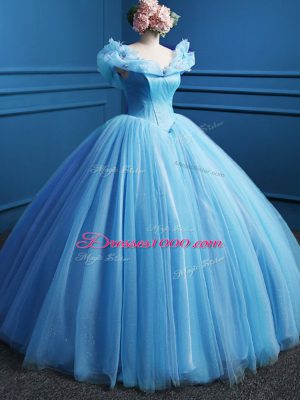 Beauteous Sleeveless Floor Length Appliques Zipper Sweet 16 Quinceanera Dress with Baby Blue