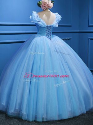 Beauteous Sleeveless Floor Length Appliques Zipper Sweet 16 Quinceanera Dress with Baby Blue