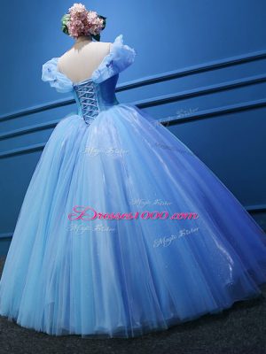 Beauteous Sleeveless Floor Length Appliques Zipper Sweet 16 Quinceanera Dress with Baby Blue