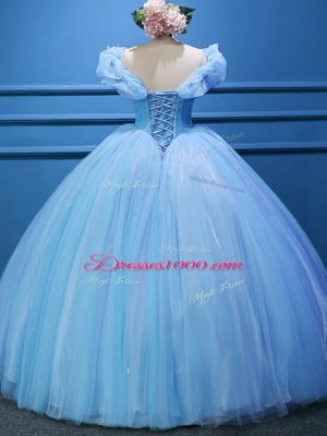 Beauteous Sleeveless Floor Length Appliques Zipper Sweet 16 Quinceanera Dress with Baby Blue