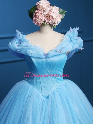 Beauteous Sleeveless Floor Length Appliques Zipper Sweet 16 Quinceanera Dress with Baby Blue