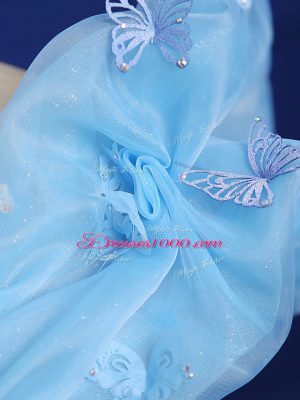 Beauteous Sleeveless Floor Length Appliques Zipper Sweet 16 Quinceanera Dress with Baby Blue