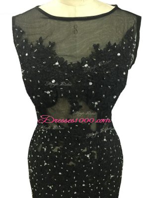 Perfect Beading and Lace and Appliques Mother of the Bride Dress Black Side Zipper Sleeveless Brush Train