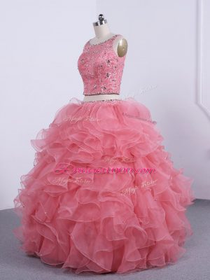 On Sale Scoop Sleeveless Organza 15 Quinceanera Dress Beading and Ruffles Zipper