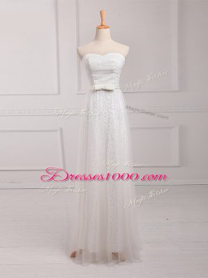 Super Floor Length Empire Sleeveless White Dama Dress for Quinceanera Lace Up