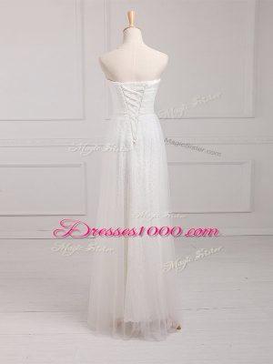 Super Floor Length Empire Sleeveless White Dama Dress for Quinceanera Lace Up