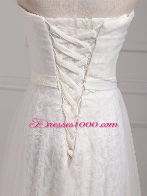 Super Floor Length Empire Sleeveless White Dama Dress for Quinceanera Lace Up