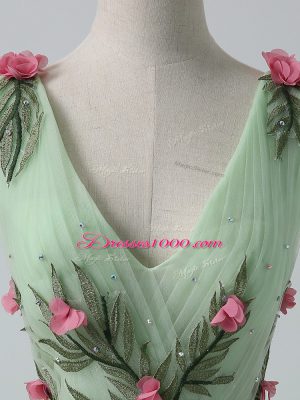 Traditional Sleeveless Court Train Lace Up Belt and Hand Made Flower Prom Dress