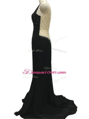 V-neck Sleeveless Chiffon Mother Dresses Beading Brush Train Side Zipper