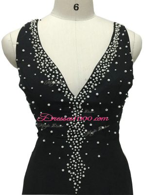 V-neck Sleeveless Chiffon Mother Dresses Beading Brush Train Side Zipper