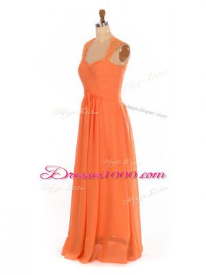 Floor Length Empire Sleeveless Orange Red Wedding Guest Dresses Lace Up