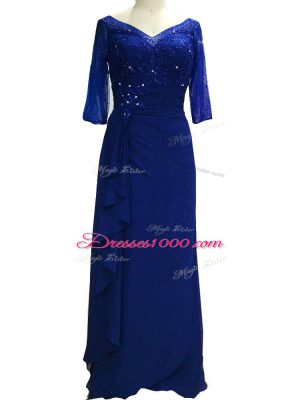 Adorable Royal Blue Sleeveless Beading Floor Length Mother of Groom Dress
