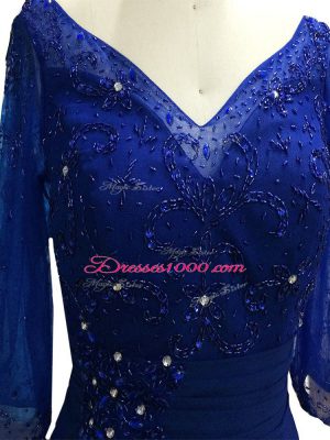 Adorable Royal Blue Sleeveless Beading Floor Length Mother of Groom Dress