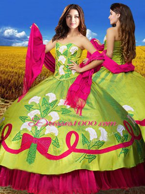 Hot Selling Olive Green Sleeveless Embroidery Floor Length 15 Quinceanera Dress