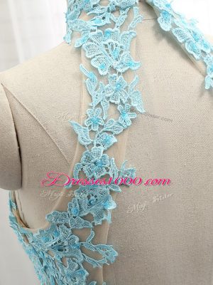 Baby Blue Sleeveless Lace Floor Length