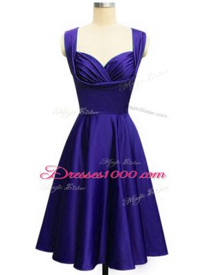 Knee Length Purple Bridesmaid Dress Taffeta Sleeveless Ruching