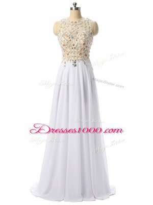 Beading and Lace and Appliques Homecoming Dress White Zipper Sleeveless High Low